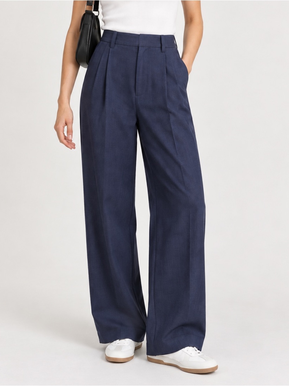 Marni x UNIQLO Wide Fit Pleated Pants Navy High Rise Wide Leg Size S